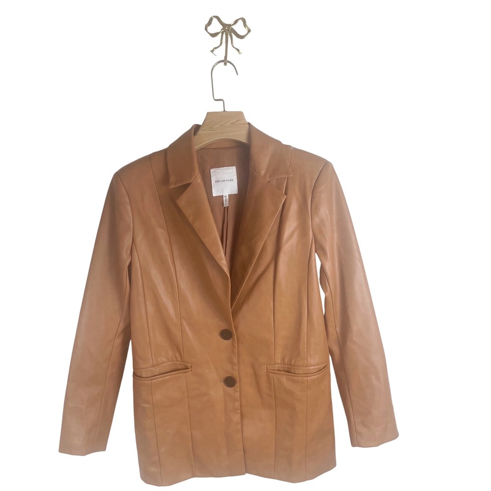 Avec Les Filles Tan Faux Leather Blazer Jacket Camel XS